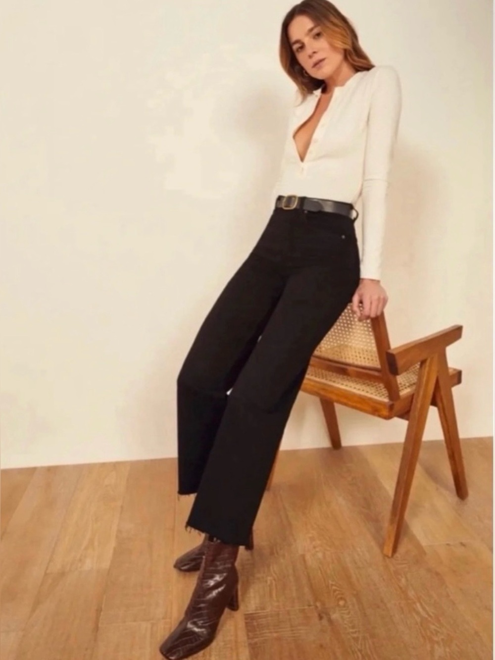 Reformation Stretch Flood Black Cropped Denim Jeans Sz 25